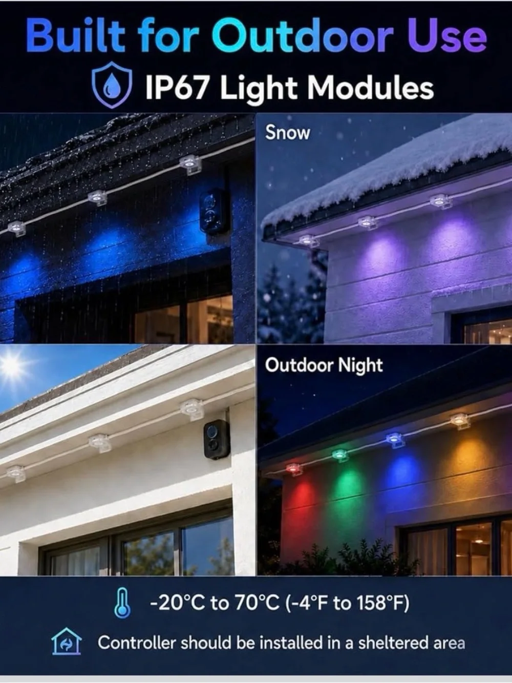 Outdoor Lights for House, 100ft RGB+IC Eaves Lights